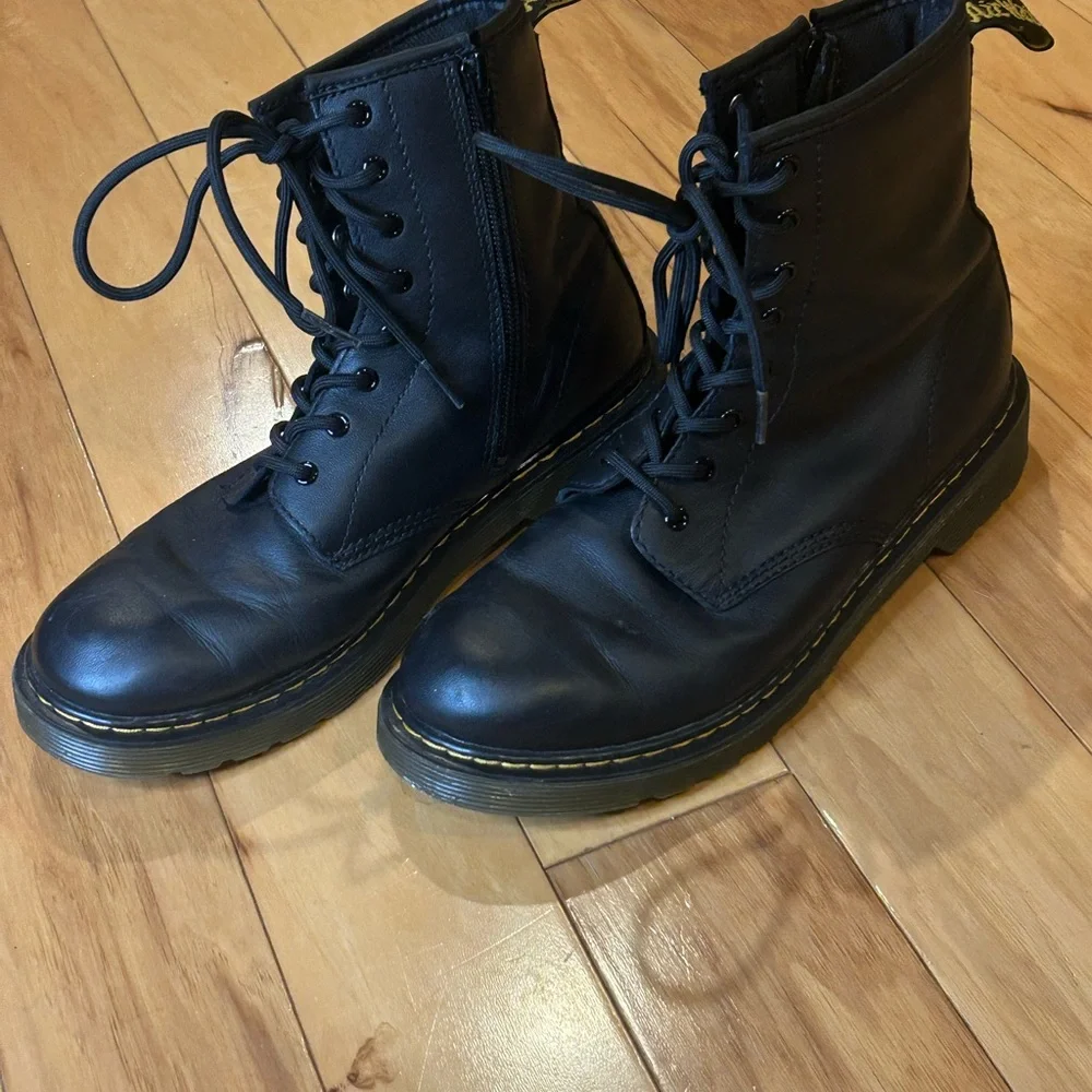 Dr. Martens Youth Black Leather Lace-Up Side Zip Boots